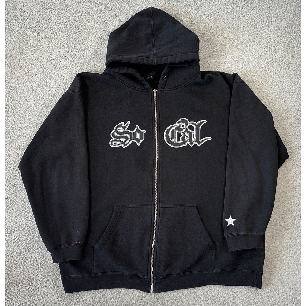 Vintage No Fear So Cal Hoodie Mens XL Full Zip Streetwear Grunge Y2K Embroidered